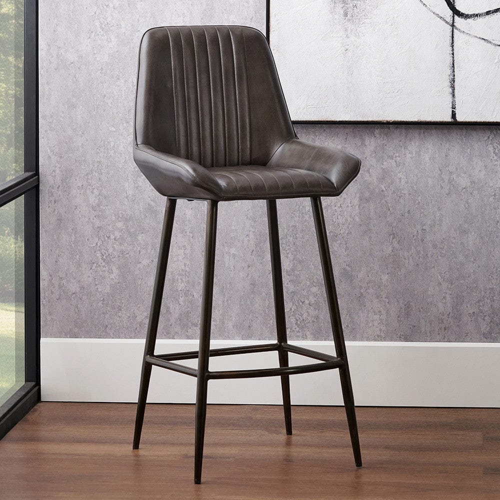 Pacific Lifestyle Living Angelo Peppercorn Leather and Bronze Metal Retro Bar Stool House of Isabella UK