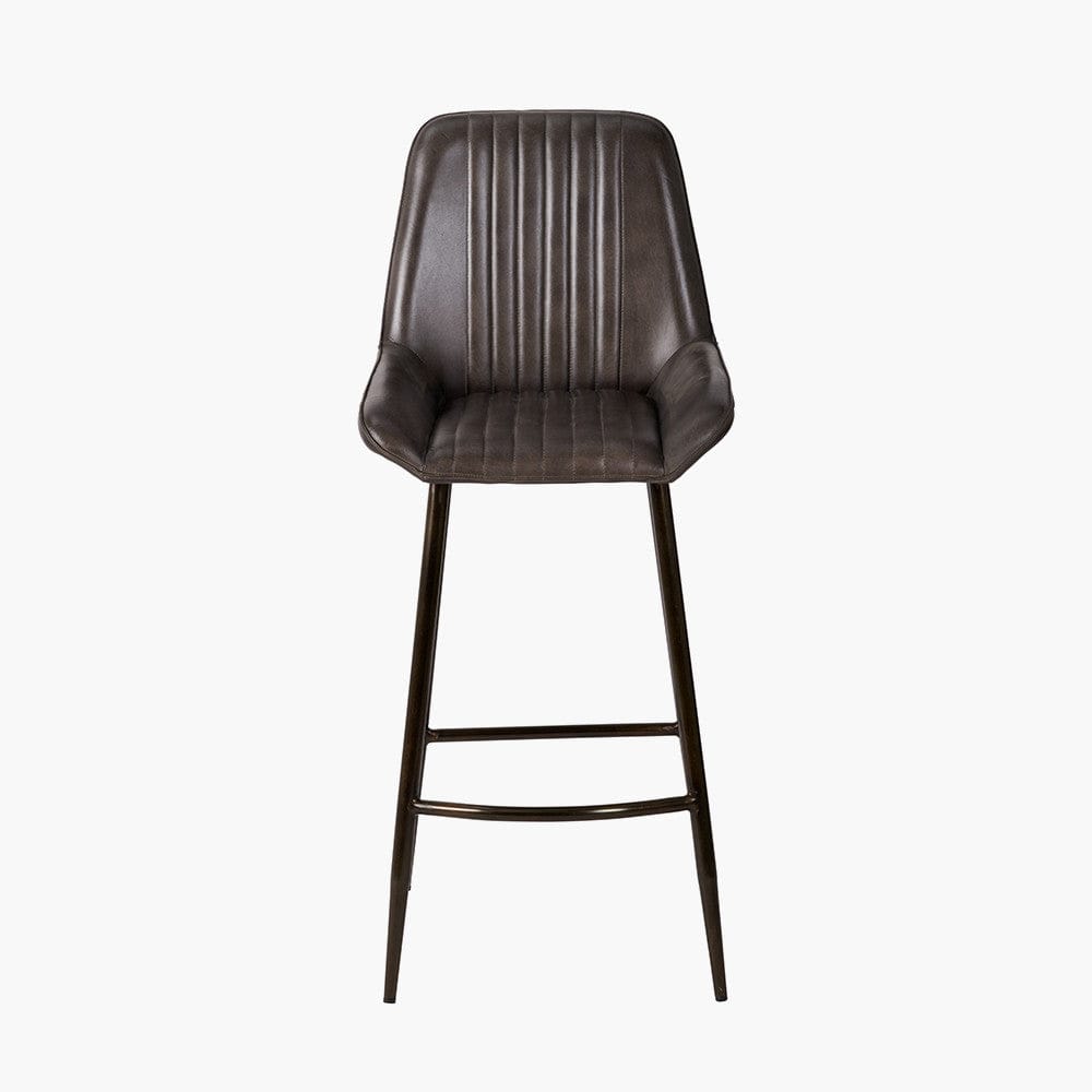 Angelo Peppercorn Leather and Bronze Metal Retro Bar Stool.