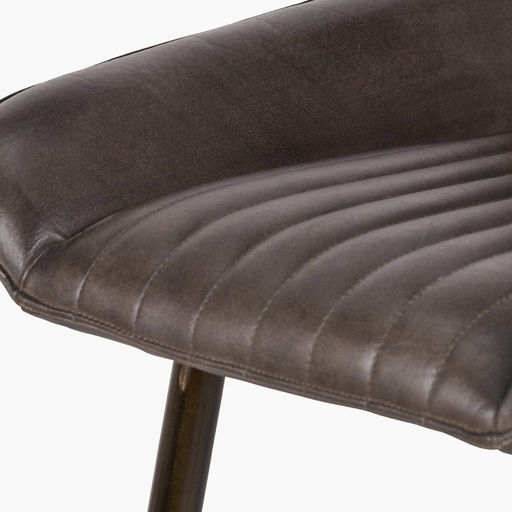 Angelo Peppercorn Leather and Bronze Metal Retro Bar Stool.