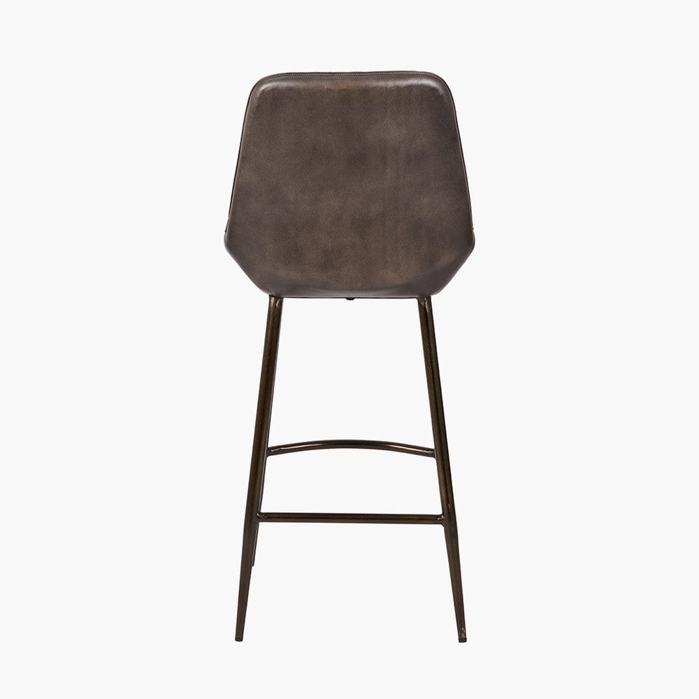 Angelo Peppercorn Leather and Bronze Metal Retro Bar Stool.