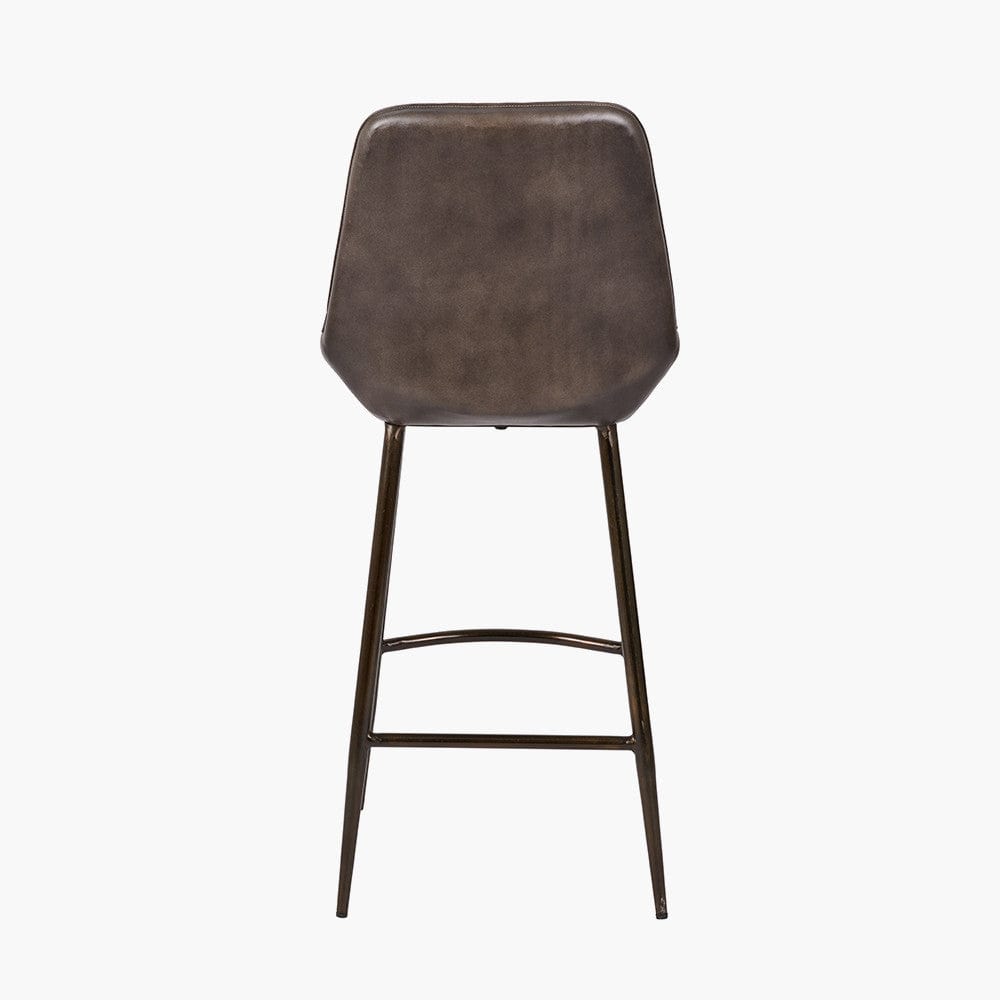 Pacific Lifestyle Living Angelo Peppercorn Leather and Bronze Metal Retro Bar Stool House of Isabella UK