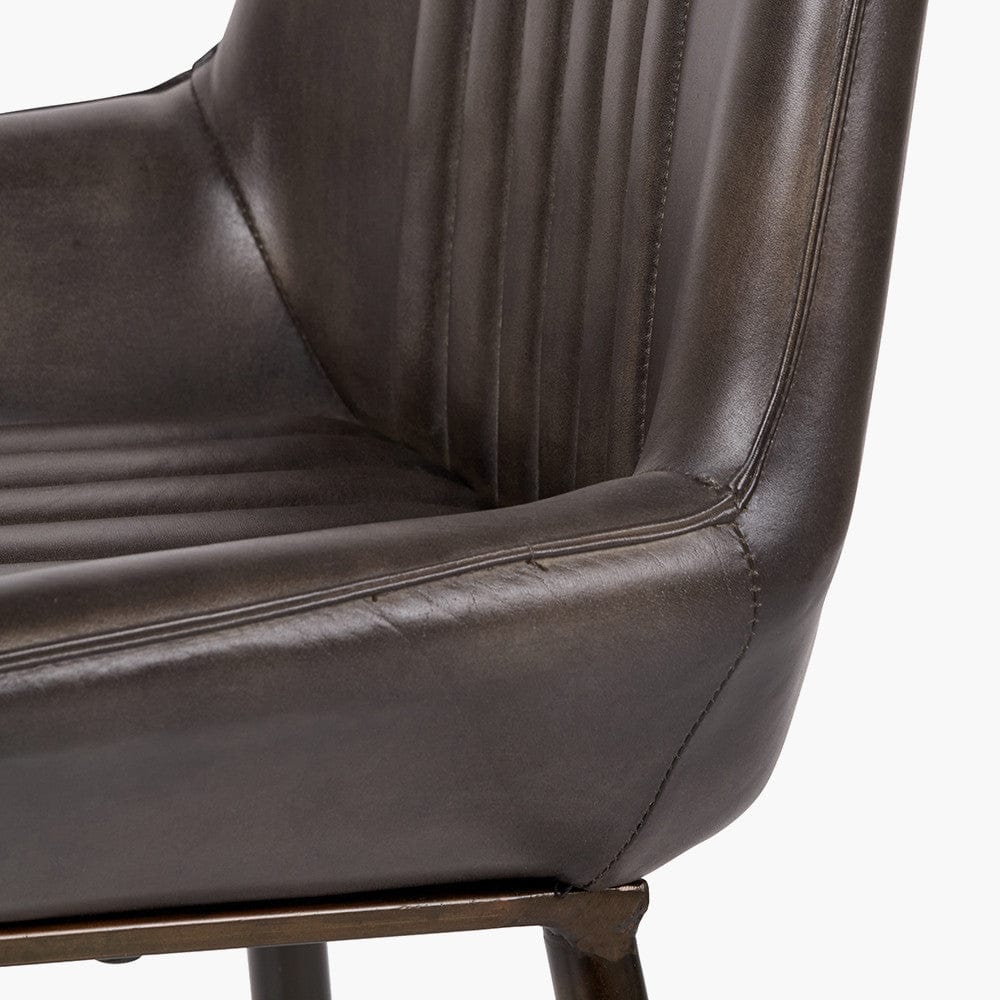 Angelo Peppercorn Leather and Bronze Metal Retro Dining Chair.