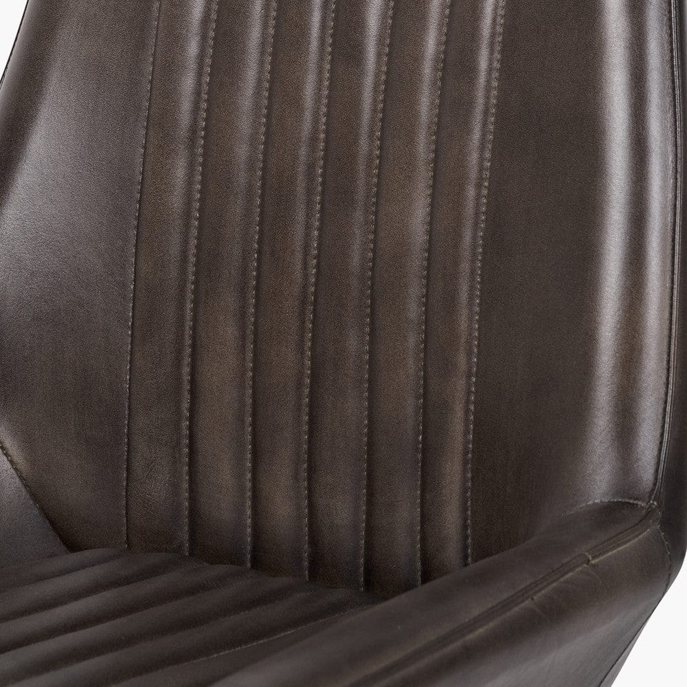 Angelo Peppercorn Leather and Bronze Metal Retro Dining Chair.