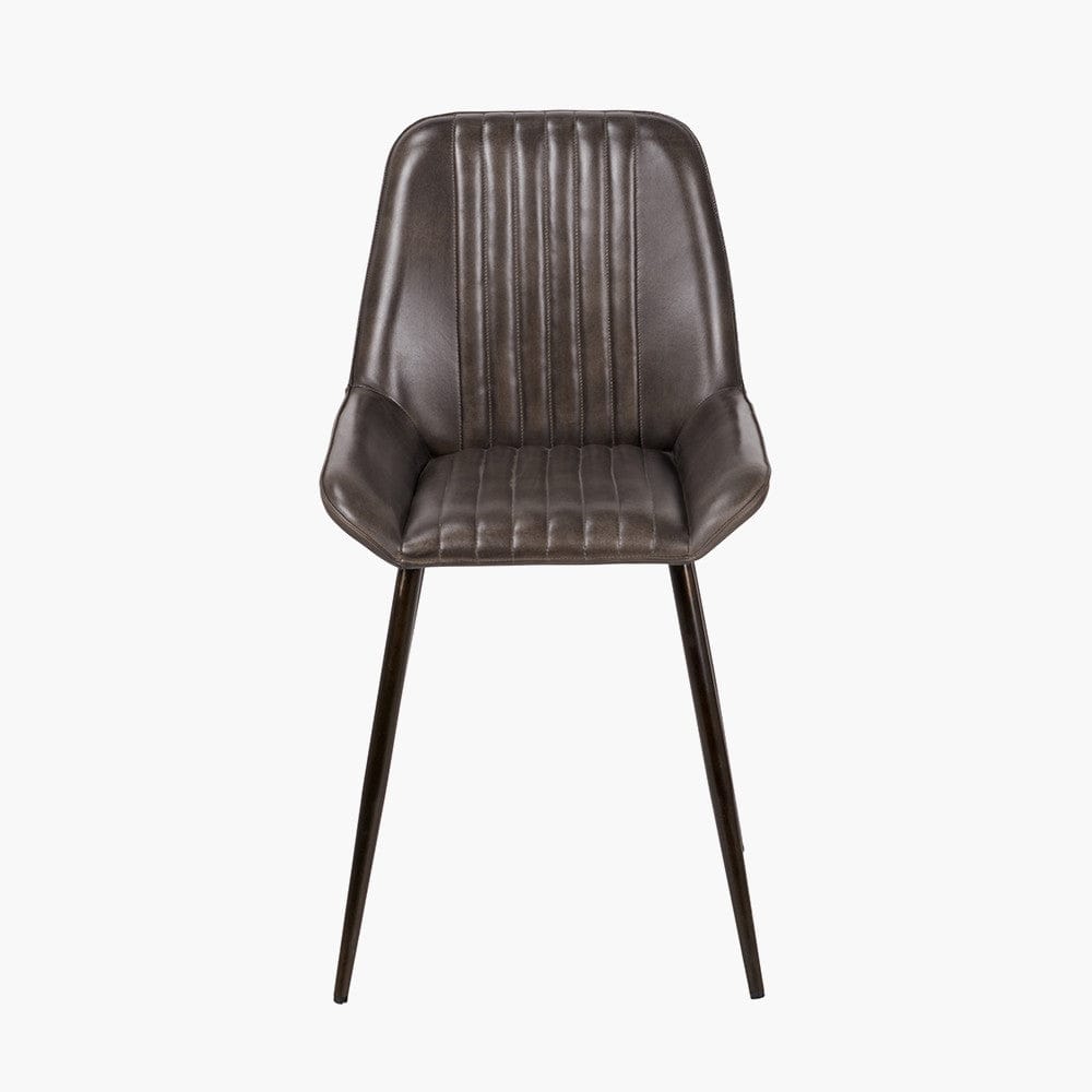 Angelo Peppercorn Leather and Bronze Metal Retro Dining Chair.