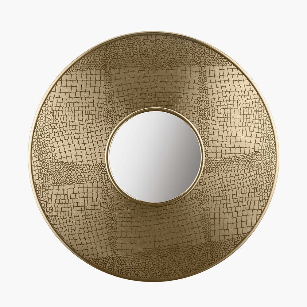 Antique Brass Metal Round Wall Mirror.