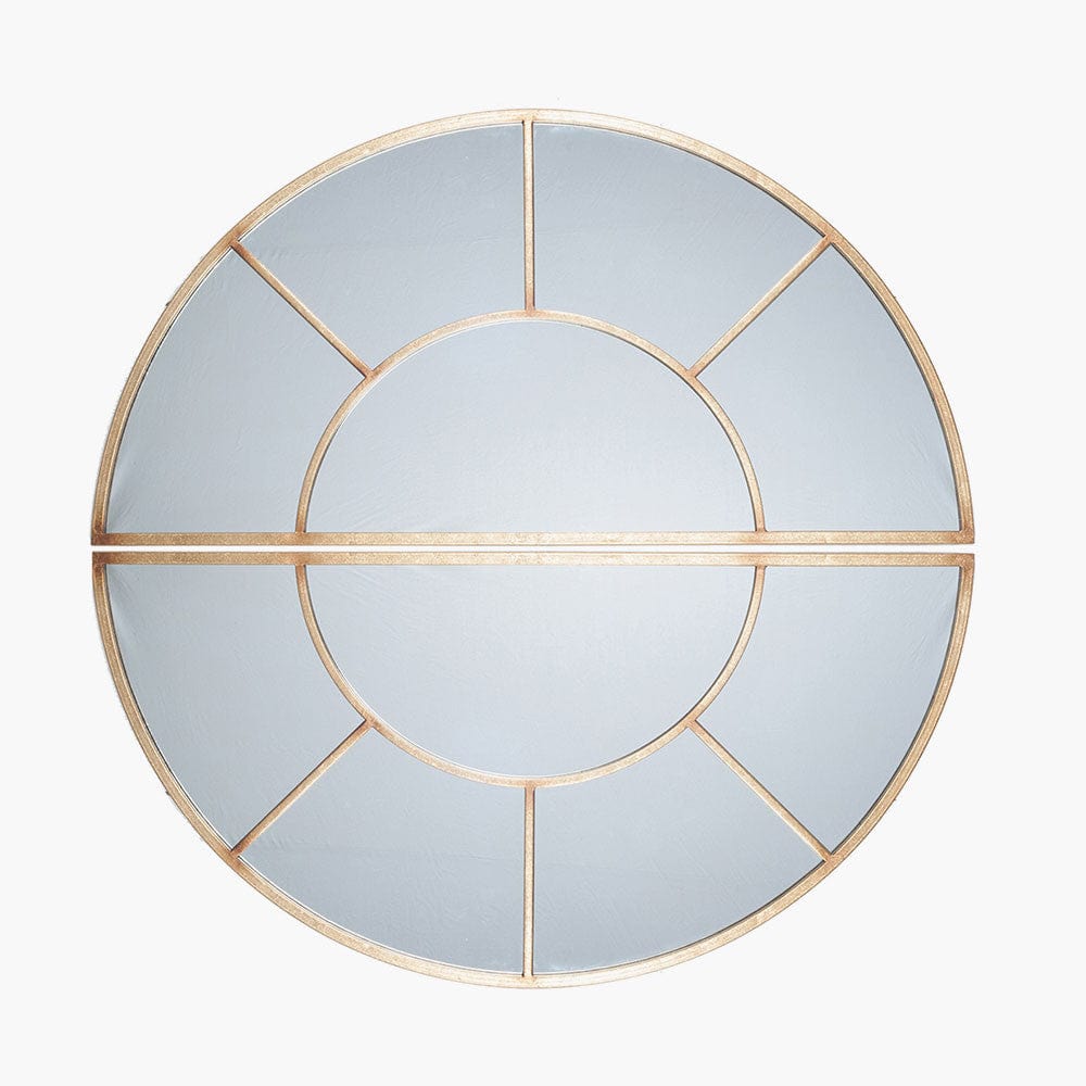 Antique Gold Metal 2 Half Moon Section Wall Mirror.