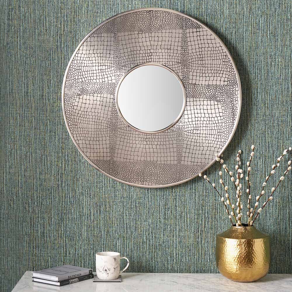 Antique Silver Metal Round Wall Mirror.