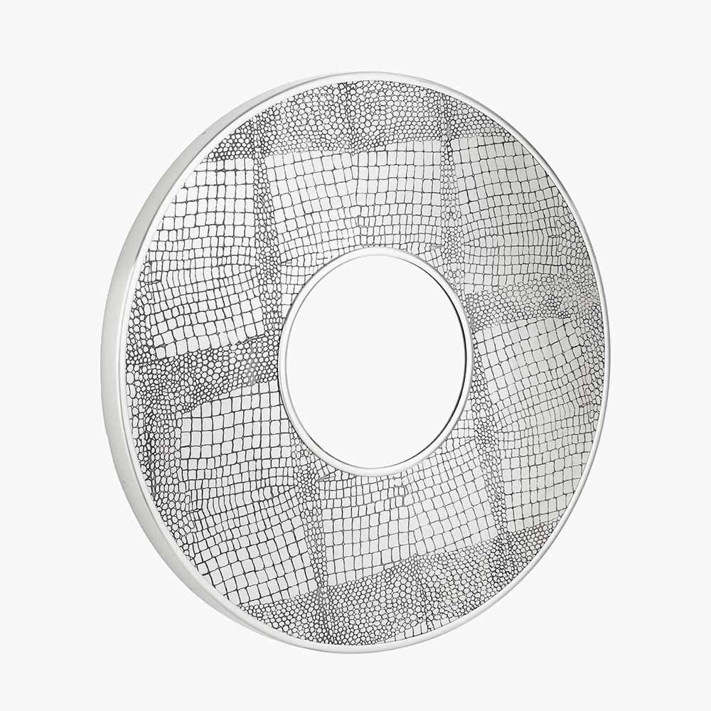 Antique Silver Metal Round Wall Mirror.