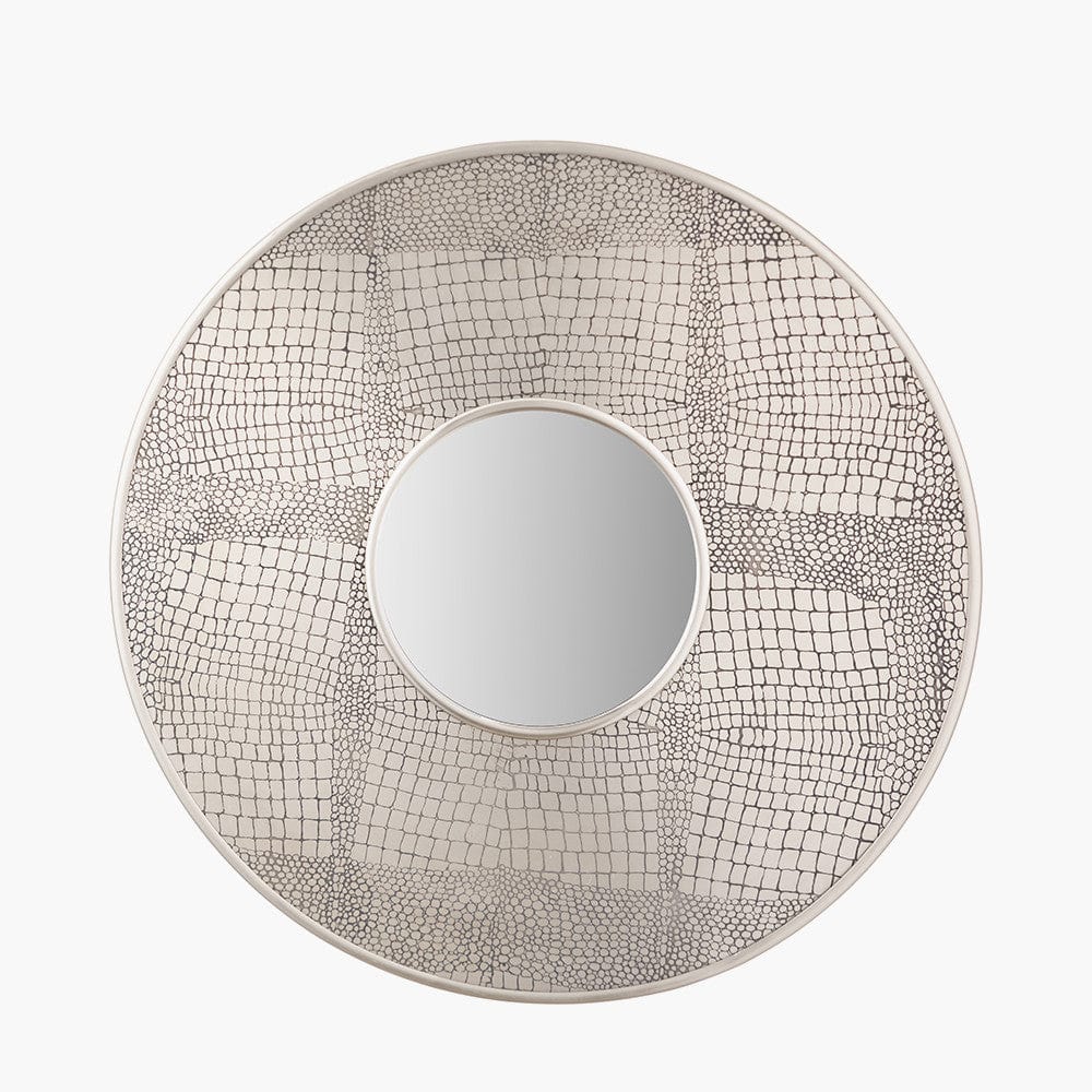 Antique Silver Metal Round Wall Mirror.