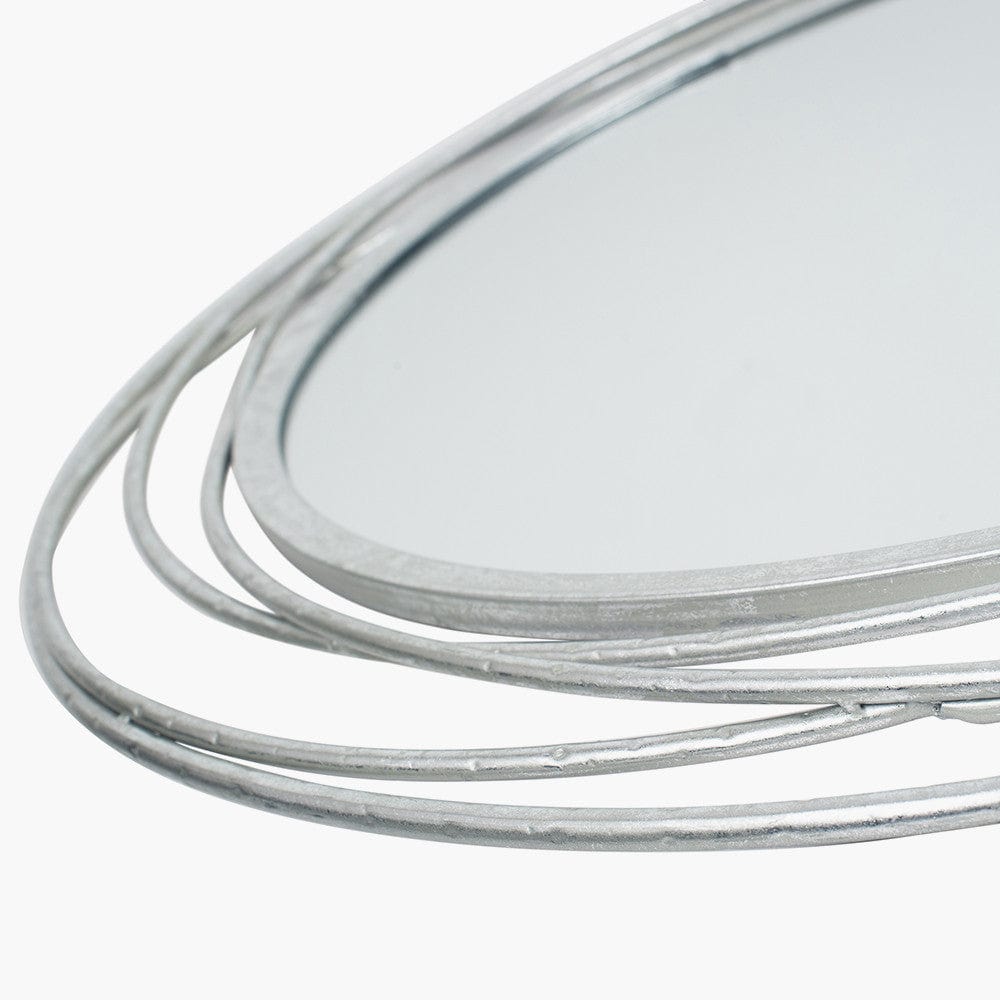 Antique Silver Metal Swirl Round Wall Mirror.