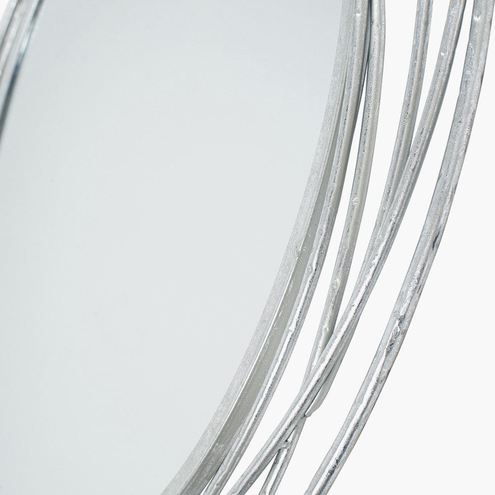 Antique Silver Metal Swirl Round Wall Mirror.