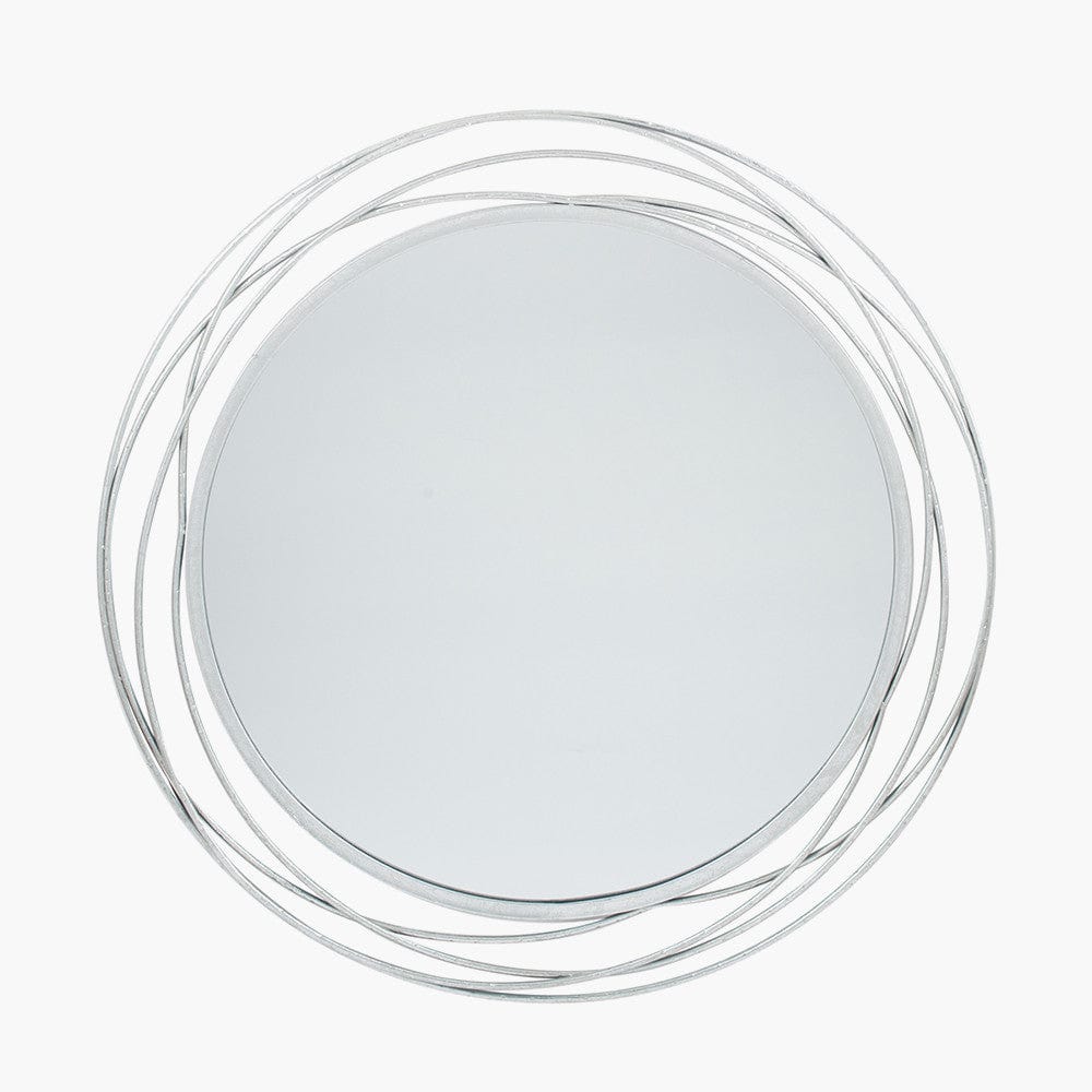 Antique Silver Metal Swirl Round Wall Mirror.