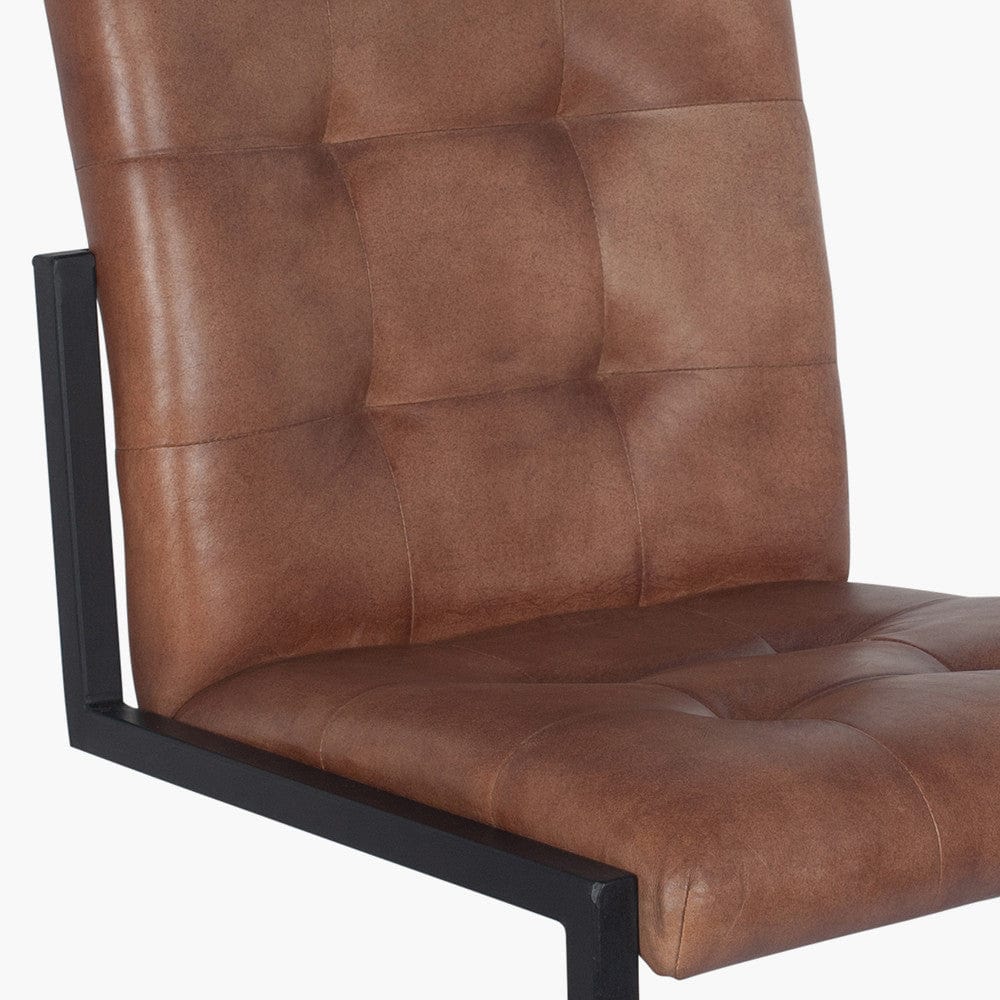 Arlo Vintage Brown Leather & Iron Buttoned Chair.