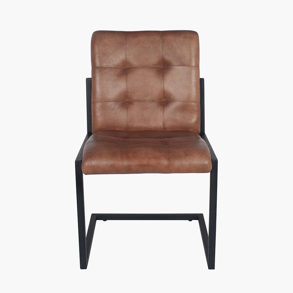 Pacific Lifestyle Living Arlo Vintage Brown Leather & Iron Buttoned Chair House of Isabella UK