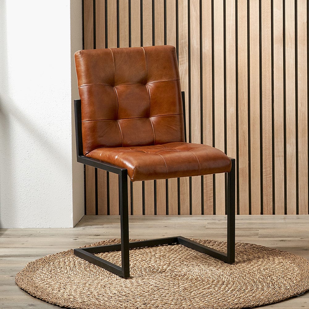 Arlo Vintage Brown Leather & Iron Buttoned Chair.