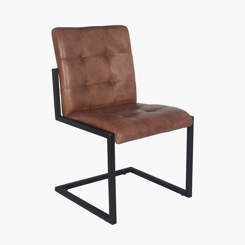 Arlo Vintage Brown Leather & Iron Buttoned Chair.