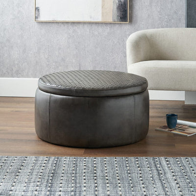 Pacific Lifestyle Living Arturo Peppercorn Leather Storage Pouffe House of Isabella UK