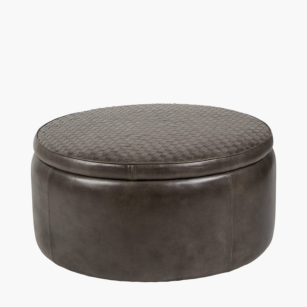 Pacific Lifestyle Living Arturo Peppercorn Leather Storage Pouffe House of Isabella UK