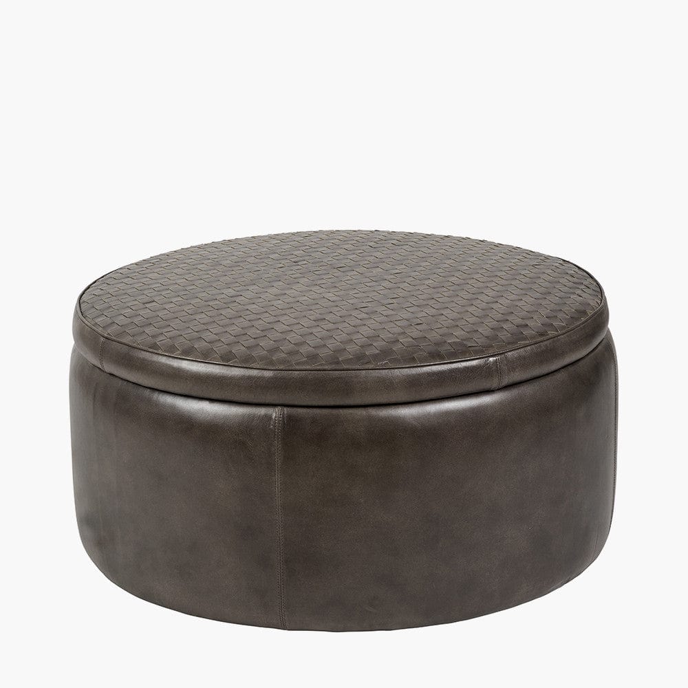 Arturo Peppercorn Leather Storage Pouffe.