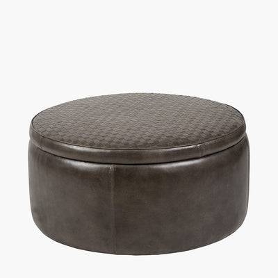 Pacific Lifestyle Living Arturo Peppercorn Leather Storage Pouffe House of Isabella UK