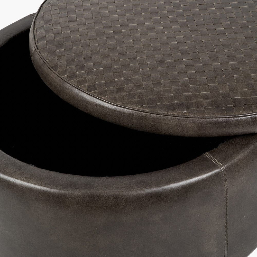 Pacific Lifestyle Living Arturo Peppercorn Leather Storage Pouffe House of Isabella UK