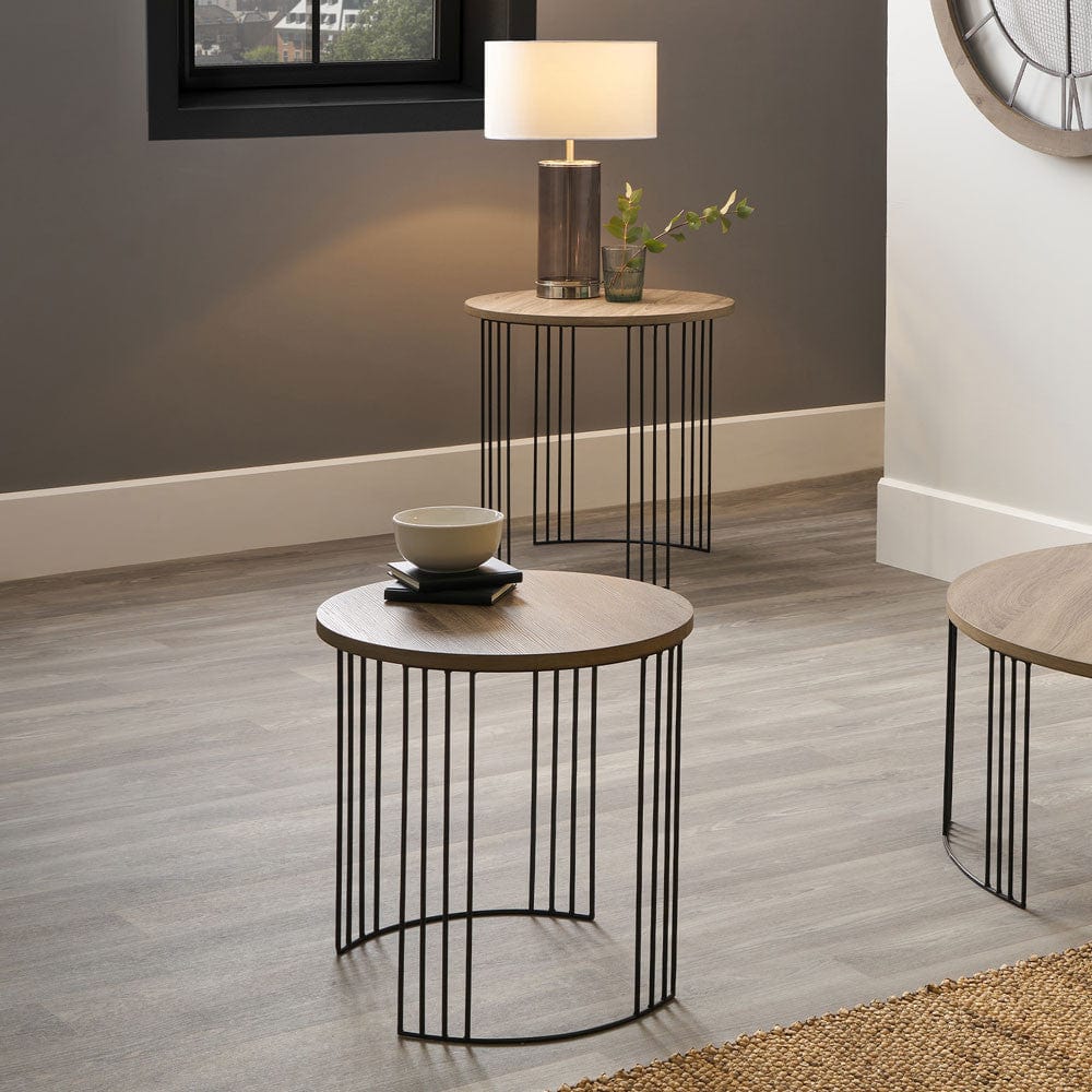 Atri Dark Wood and Black Metal S/2 Round Side Tables.