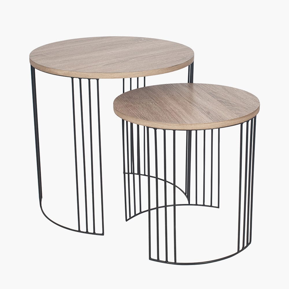 Atri Dark Wood and Black Metal S/2 Round Side Tables.