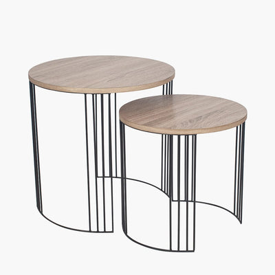 Pacific Lifestyle Living Atri Dark Wood and Black Metal S/2 Round Side Tables House of Isabella UK