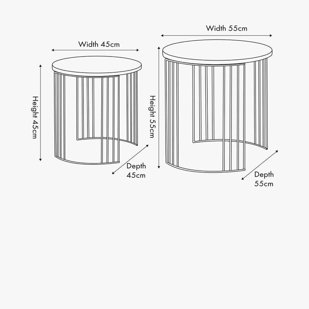 Atri S/2 White Marble Veneer and Black Metal Side Tables.