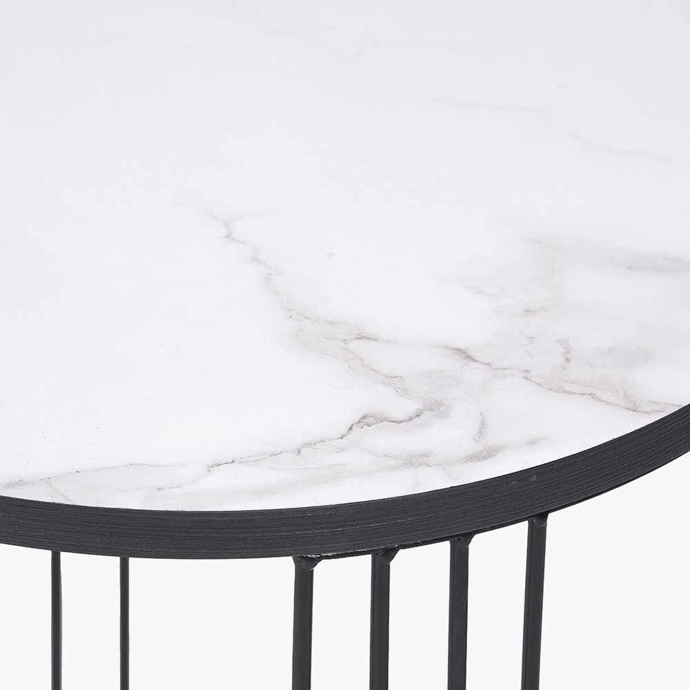 Atri S/2 White Marble Veneer and Black Metal Side Tables.