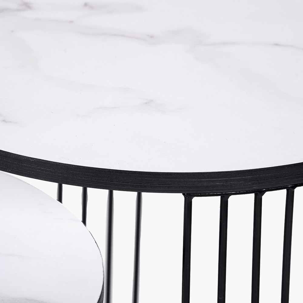 Atri S/2 White Marble Veneer and Black Metal Side Tables.