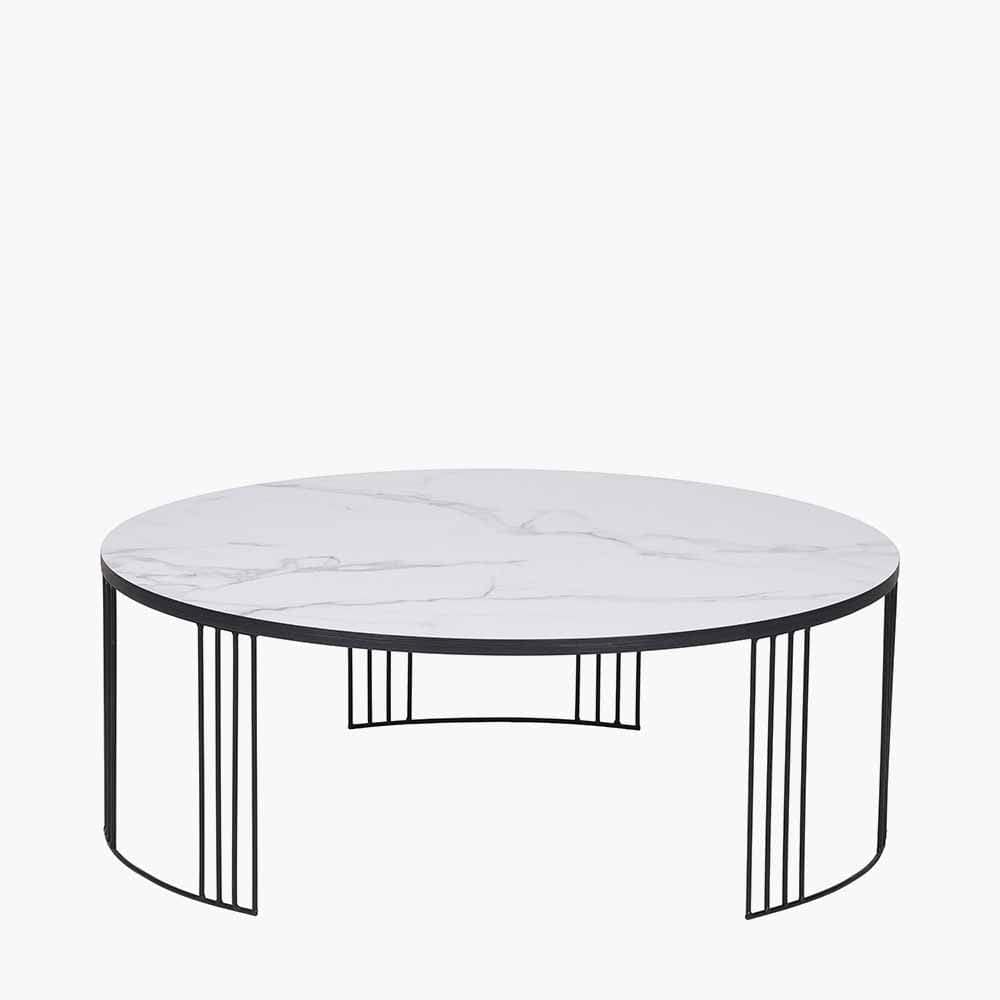 Pacific Lifestyle Living Atri White Marble Veneer and Black Metal Coffee Table House of Isabella UK