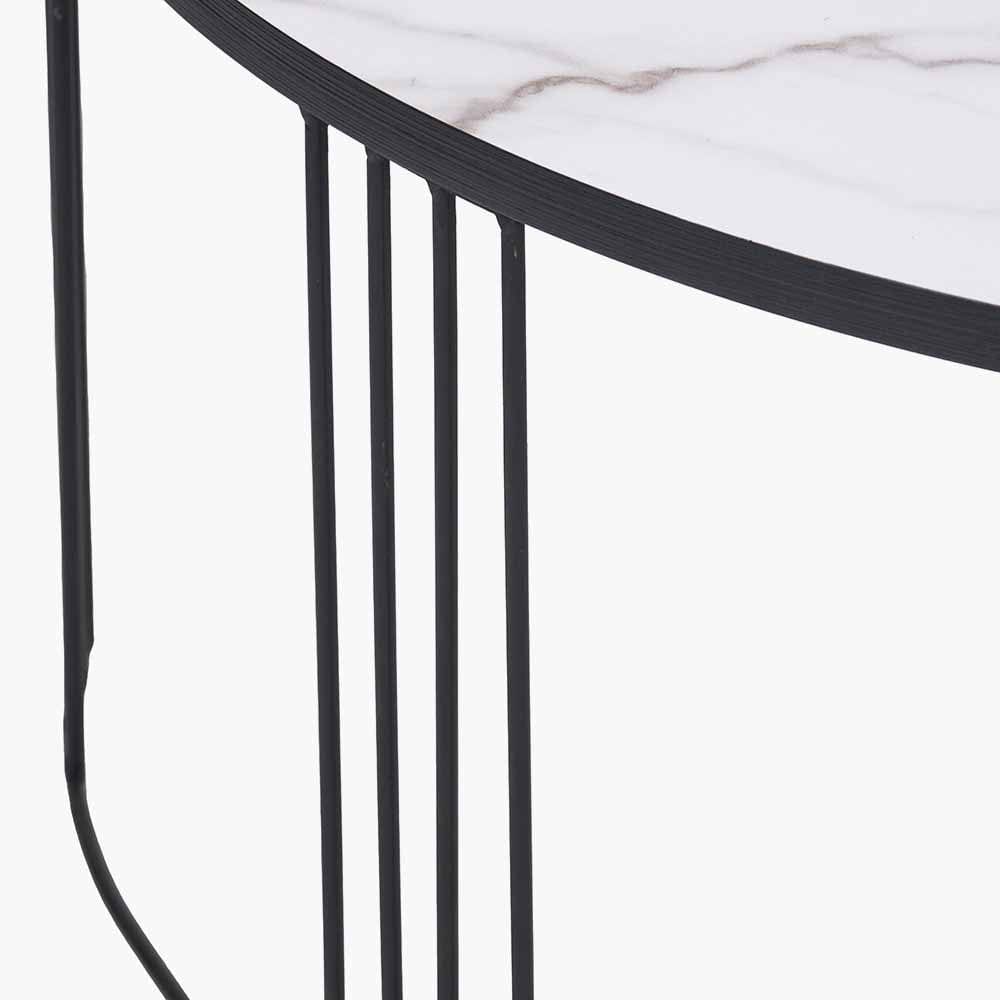 Atri White Marble Veneer and Black Metal Coffee Table.