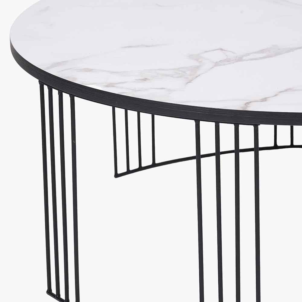 Atri White Marble Veneer and Black Metal Coffee Table.
