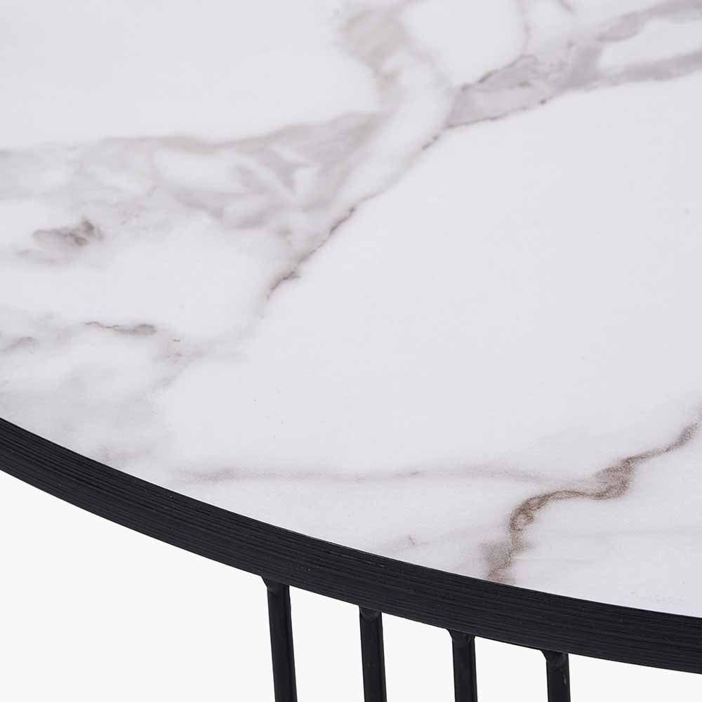 Atri White Marble Veneer and Black Metal Coffee Table.