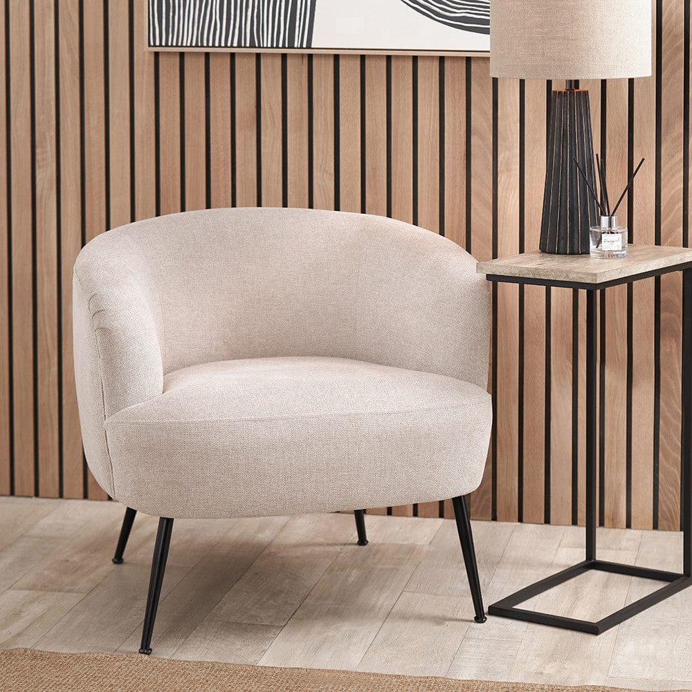 Aviana Natural Chenille and Black Metal Tub Chair.