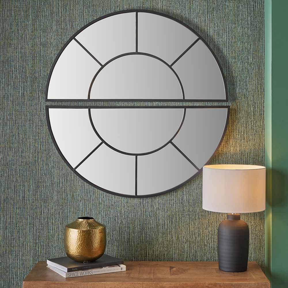 Black Metal 2 Half Moon Section Wall Mirror.