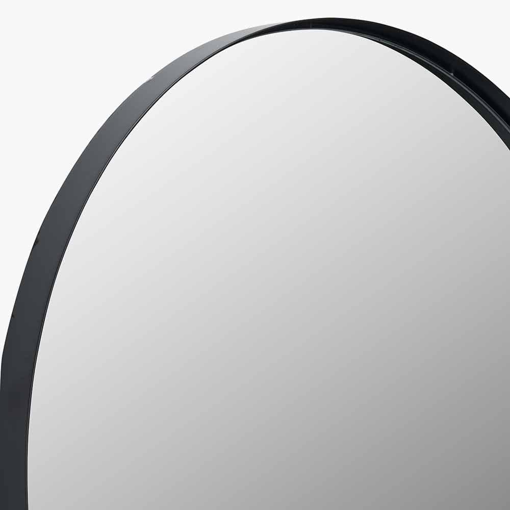 Black Metal Slim Frame Oval Wall Mirror.