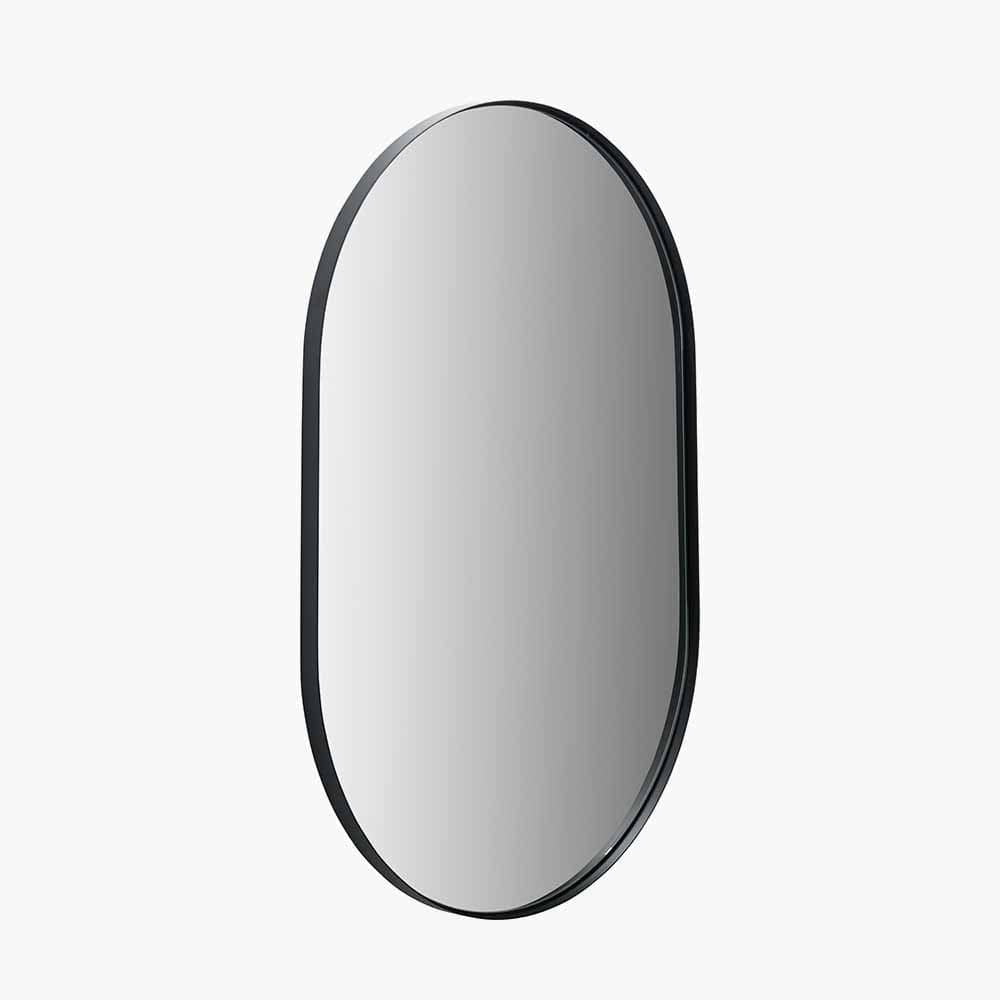 Black Metal Slim Frame Oval Wall Mirror.