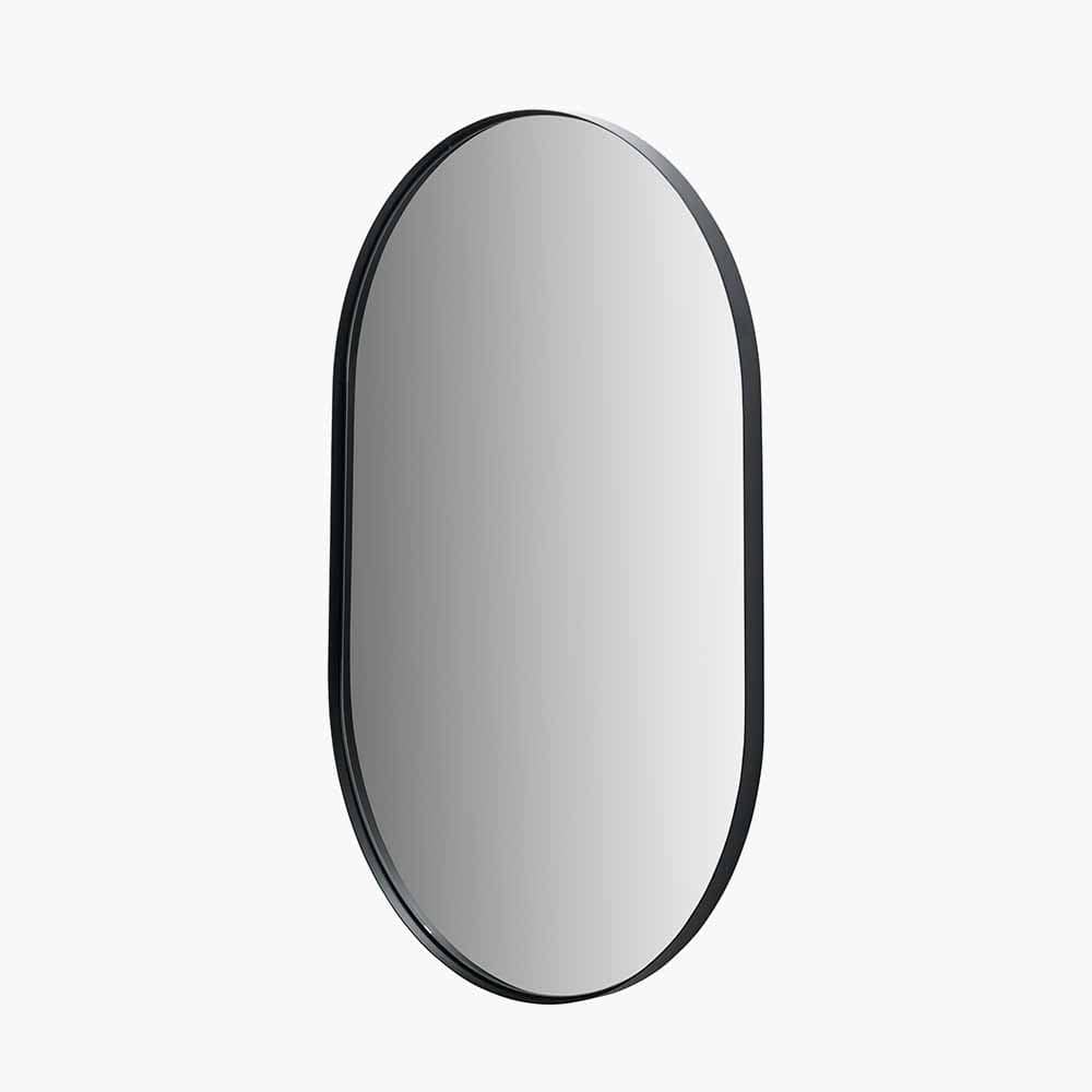 Black Metal Slim Frame Oval Wall Mirror.