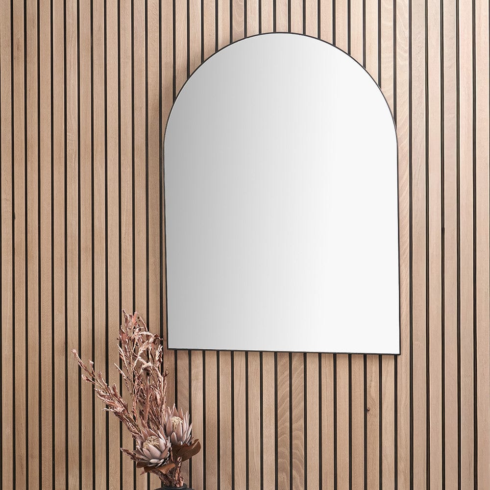 Black Metal Slim Frame Tall Arch Wall Mirror.
