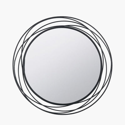 Pacific Lifestyle Living Black Metal Swirl Round Wall Mirror House of Isabella UK