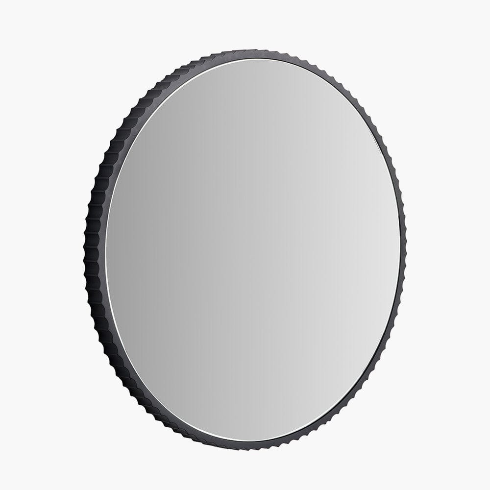 Black Metal Textured Edged Round Wall Mirror.