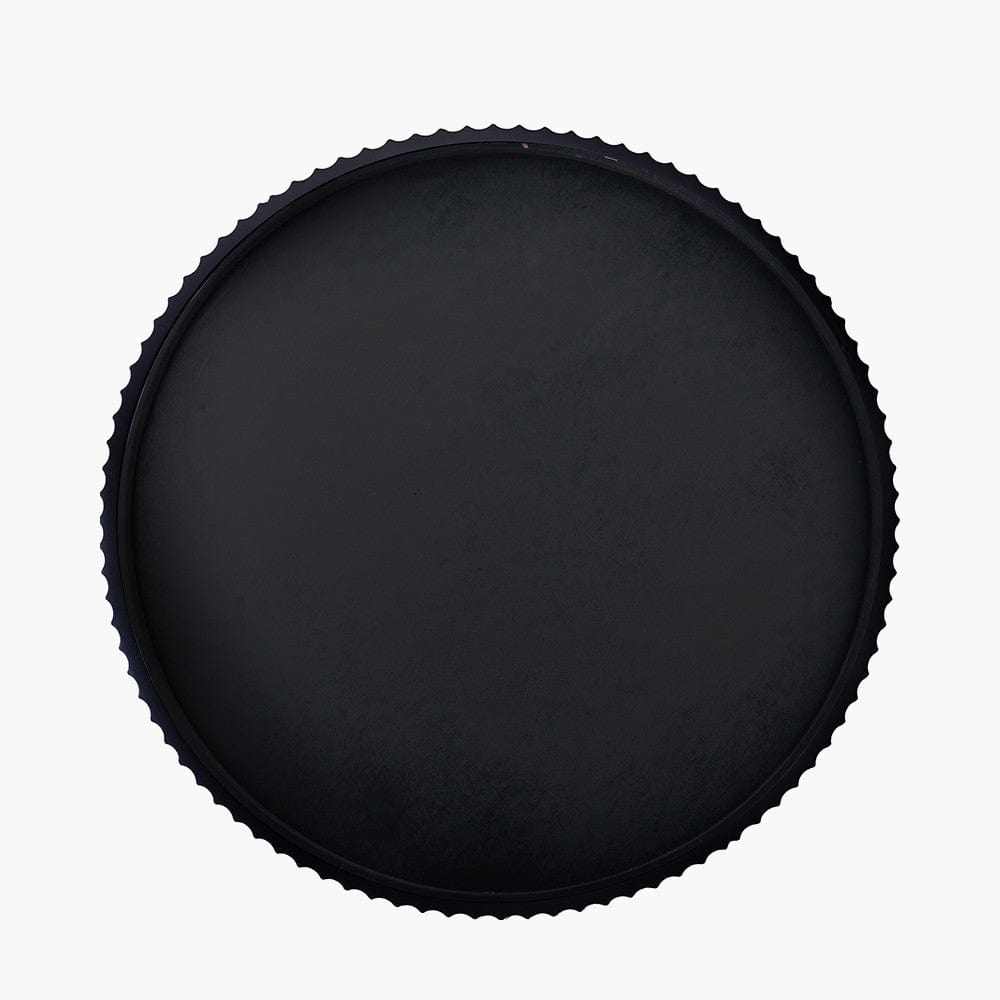 Black Metal Textured Edged Round Wall Mirror.