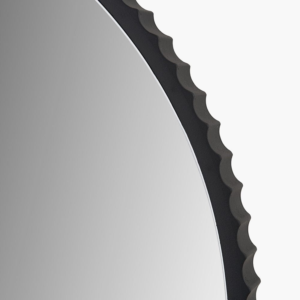 Black Metal Textured Edged Round Wall Mirror.