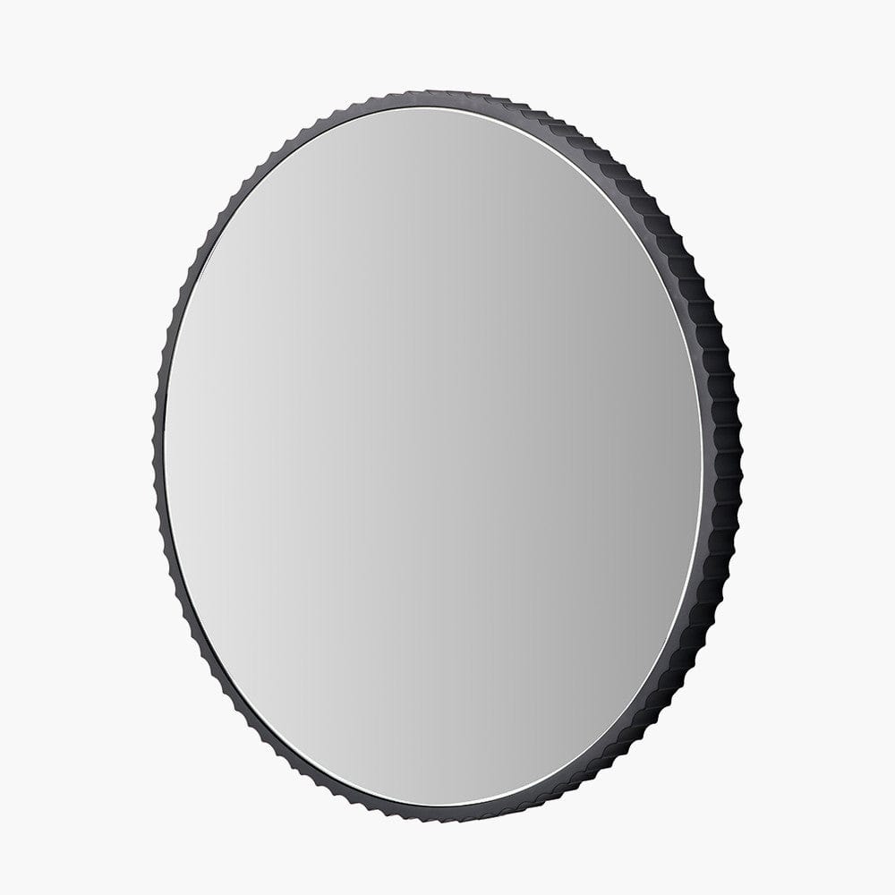 Black Metal Textured Edged Round Wall Mirror.