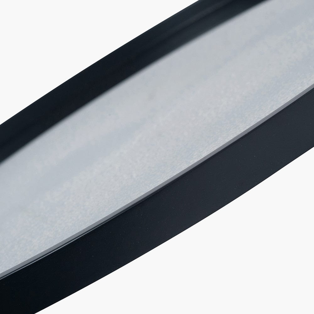 Black Wood Veneer and Foxed Glass Round Wall Mirror.