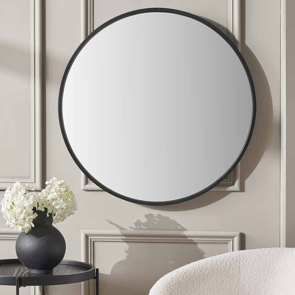 Pacific Lifestyle Living Black Wood Veneer and Mirrored Glass Round Wall Mirror House of Isabella UK