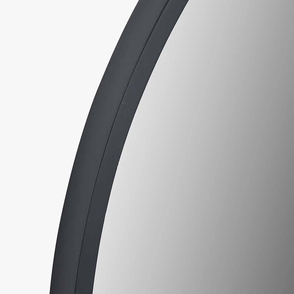 Black Wood Veneer and Mirrored Glass Round Wall Mirror.