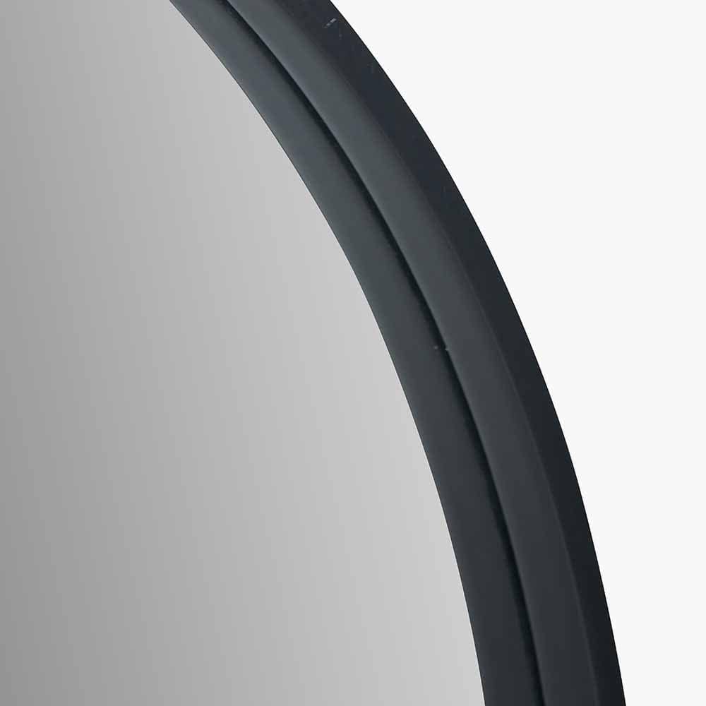 Black Wood Veneer and Mirrored Glass Round Wall Mirror.